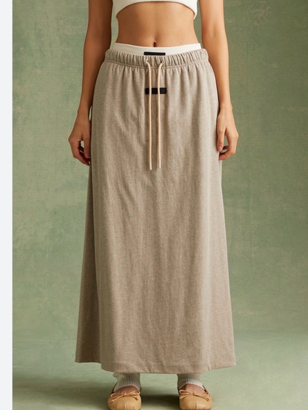 Fear of God Essentials Drawstring Cotton Maxi Skirt core Heather